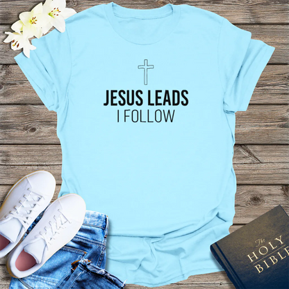 Jesus Leads I Follow T-Shirt - Light Blue