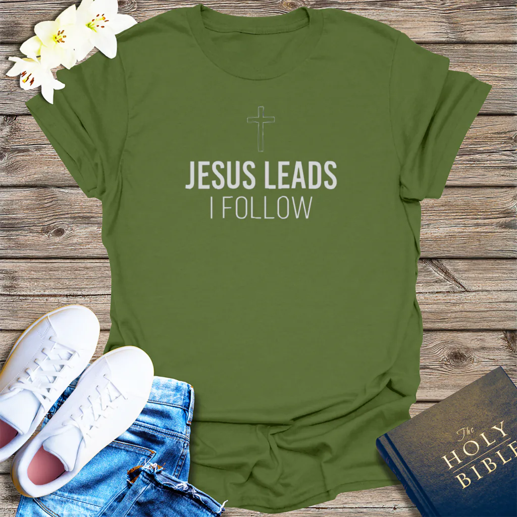 Jesus Leads I Follow T-Shirt - Military Green