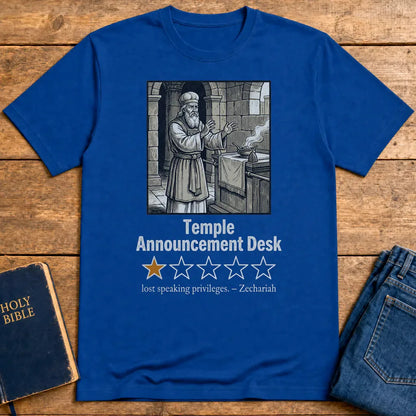 Temple Announcement Desk T-Shirt - Royal
