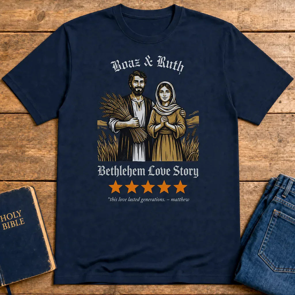 Boaz & Ruth Bethlehem Love Story T-Shirt - Navy