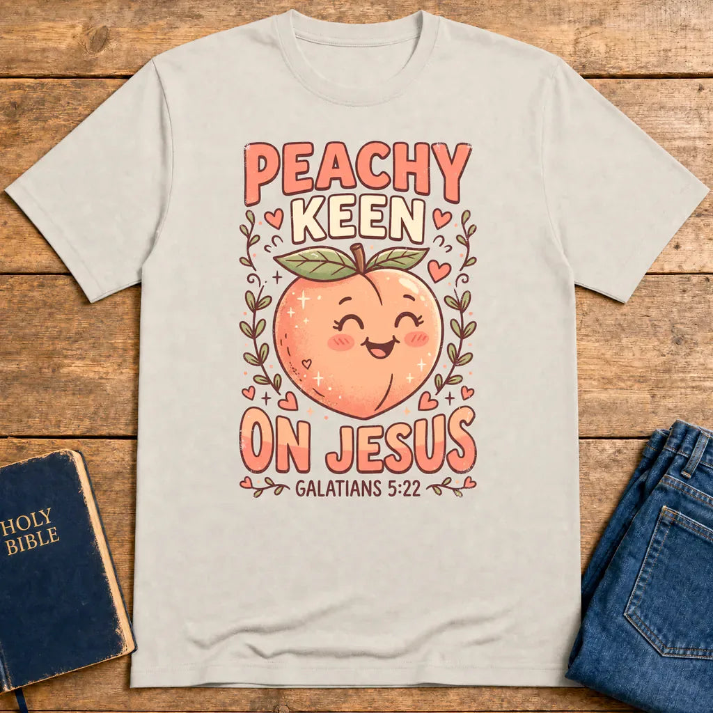Peachy Keen On Jesus T-Shirt - Ice Grey