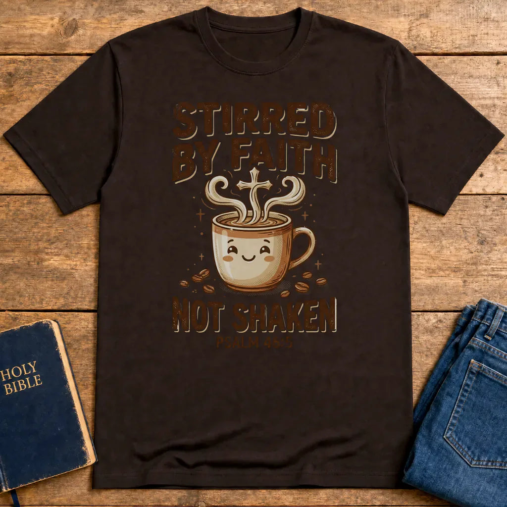 Stirred by Faith Not Shaken T-Shirt - Dark Chocolate