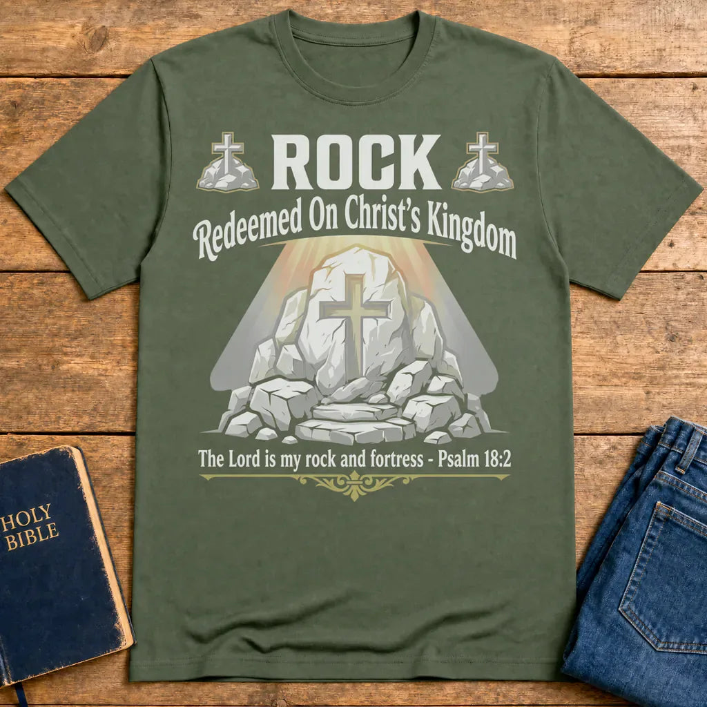 Christ the Rock Fortress T-Shirt - Military Green
