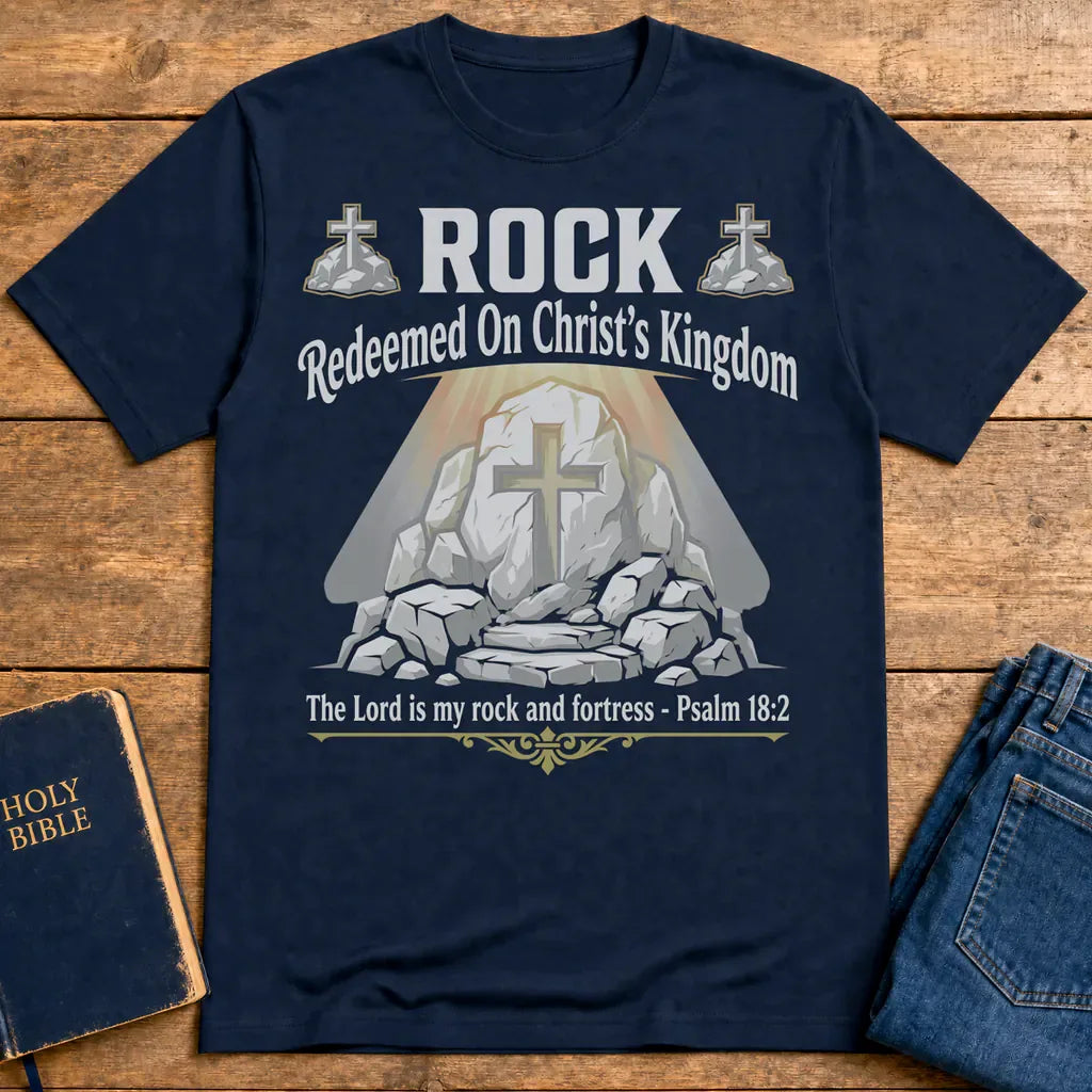 Christ the Rock Fortress T-Shirt - Navy