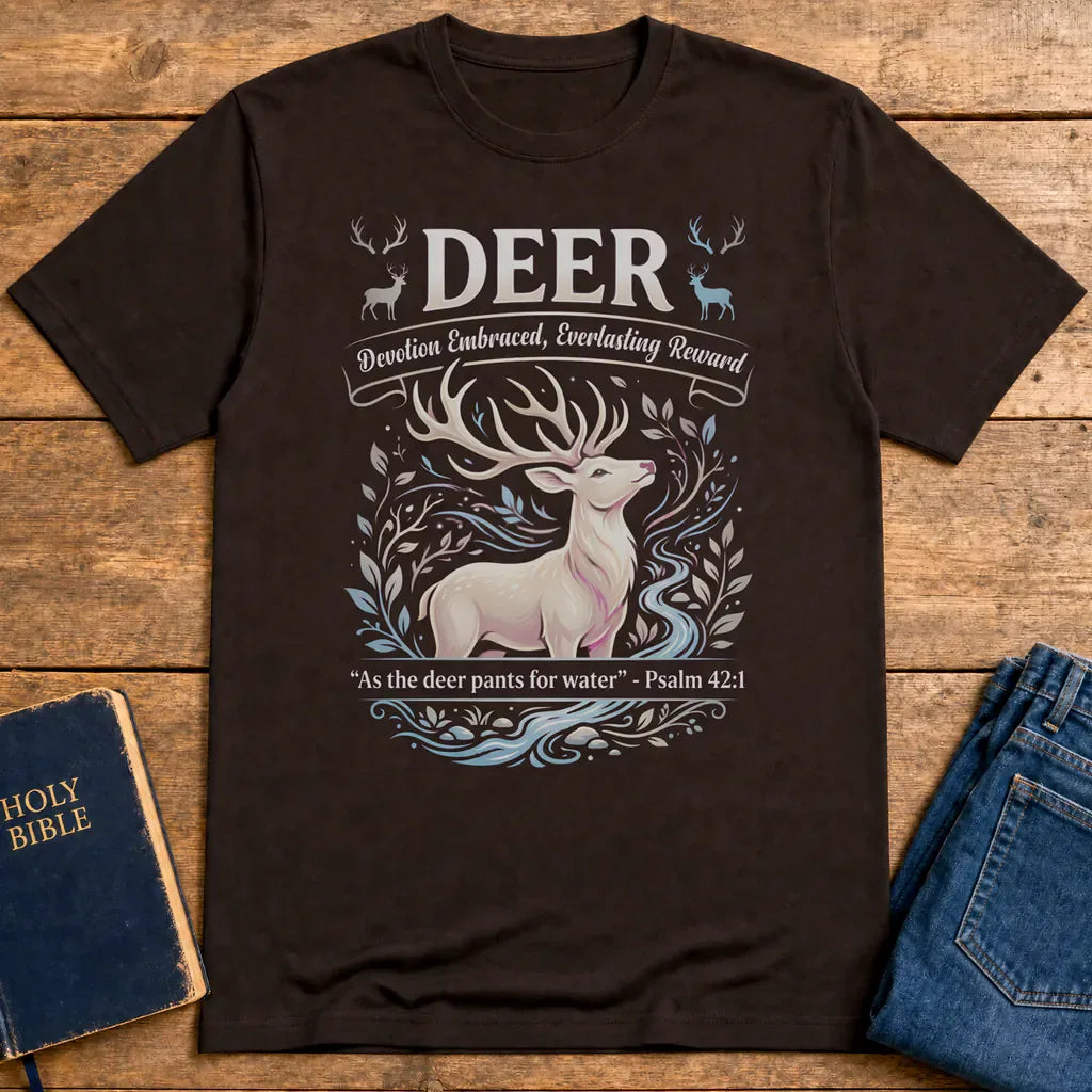 Psalm 42 Deer T-Shirt - Dark Chocolate