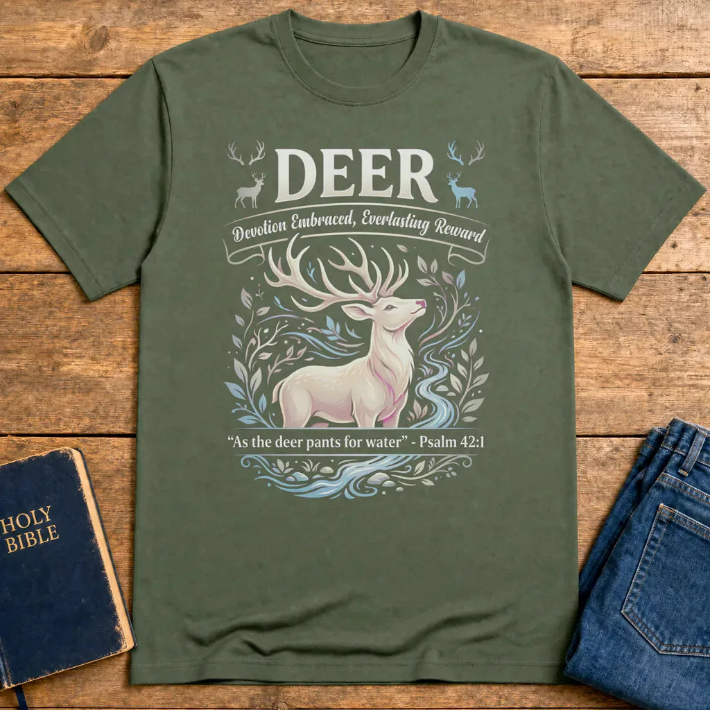 Psalm 42 Deer T-Shirt - Military Green