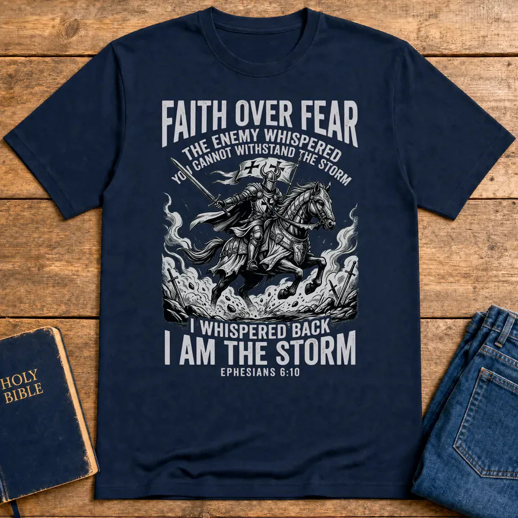 Faith Over Fear Warrior T-Shirt - Navy