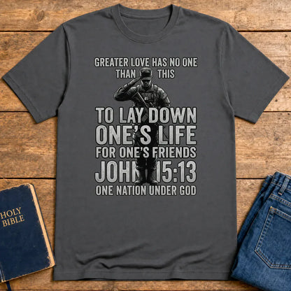 Greater Love Scripture Soldier T-Shirt - Charcoal