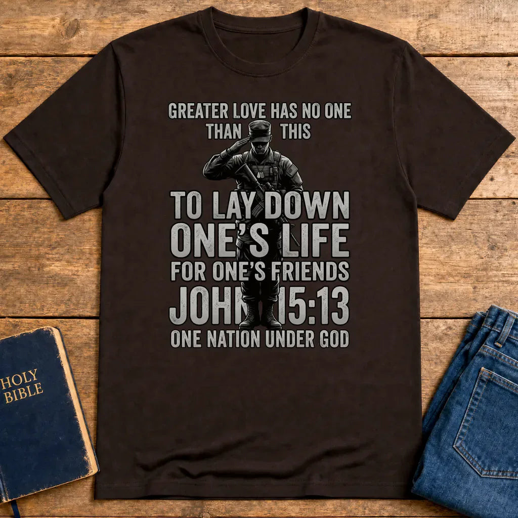 Greater Love Scripture Soldier T-Shirt - Dark Chocolate