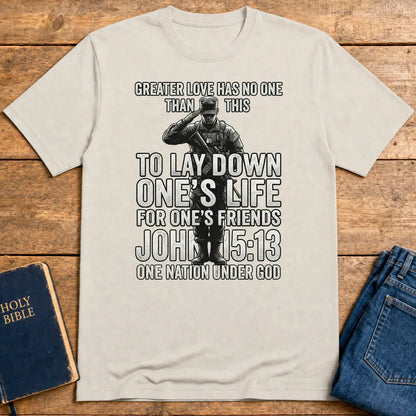 Greater Love Scripture Soldier T-Shirt - Ice Grey