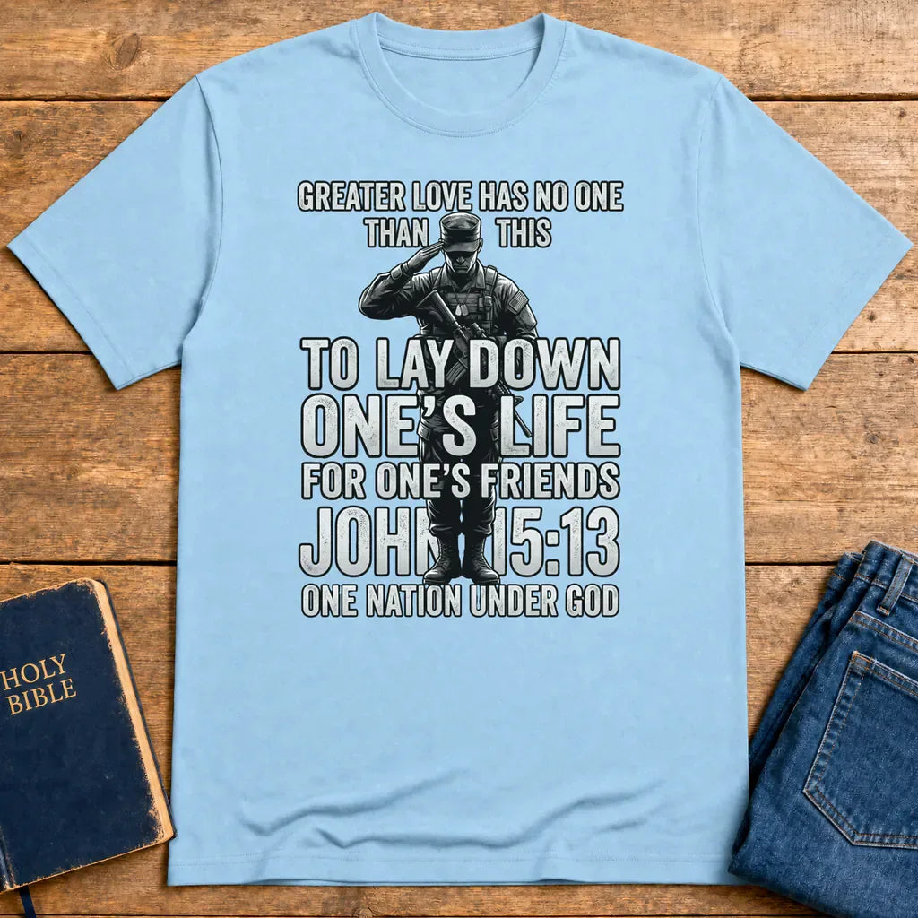 Greater Love Scripture Soldier T-Shirt - Light Blue
