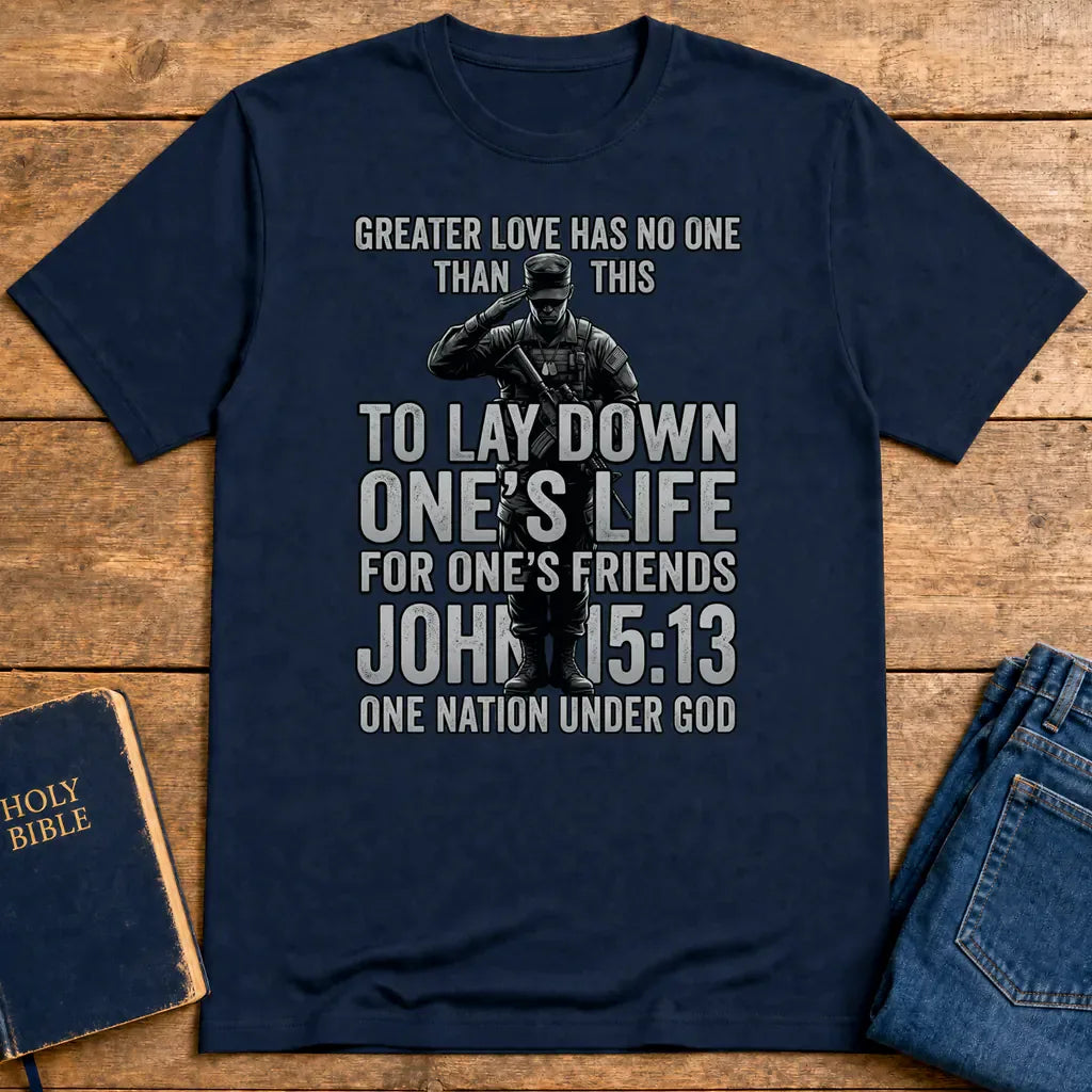Greater Love Scripture Soldier T-Shirt - Navy