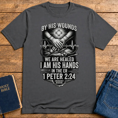 By His Wounds ER T-Shirt - Charcoal