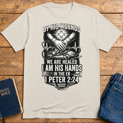 By His Wounds ER T-Shirt - Ice Grey