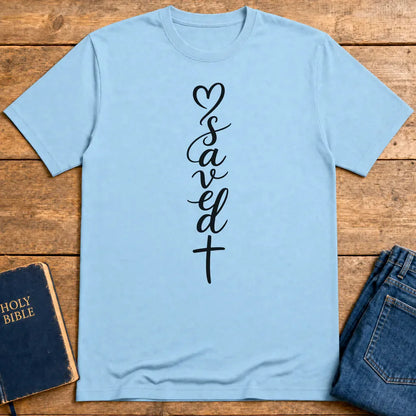 Saved by the cross T-Shirt - Light Blue