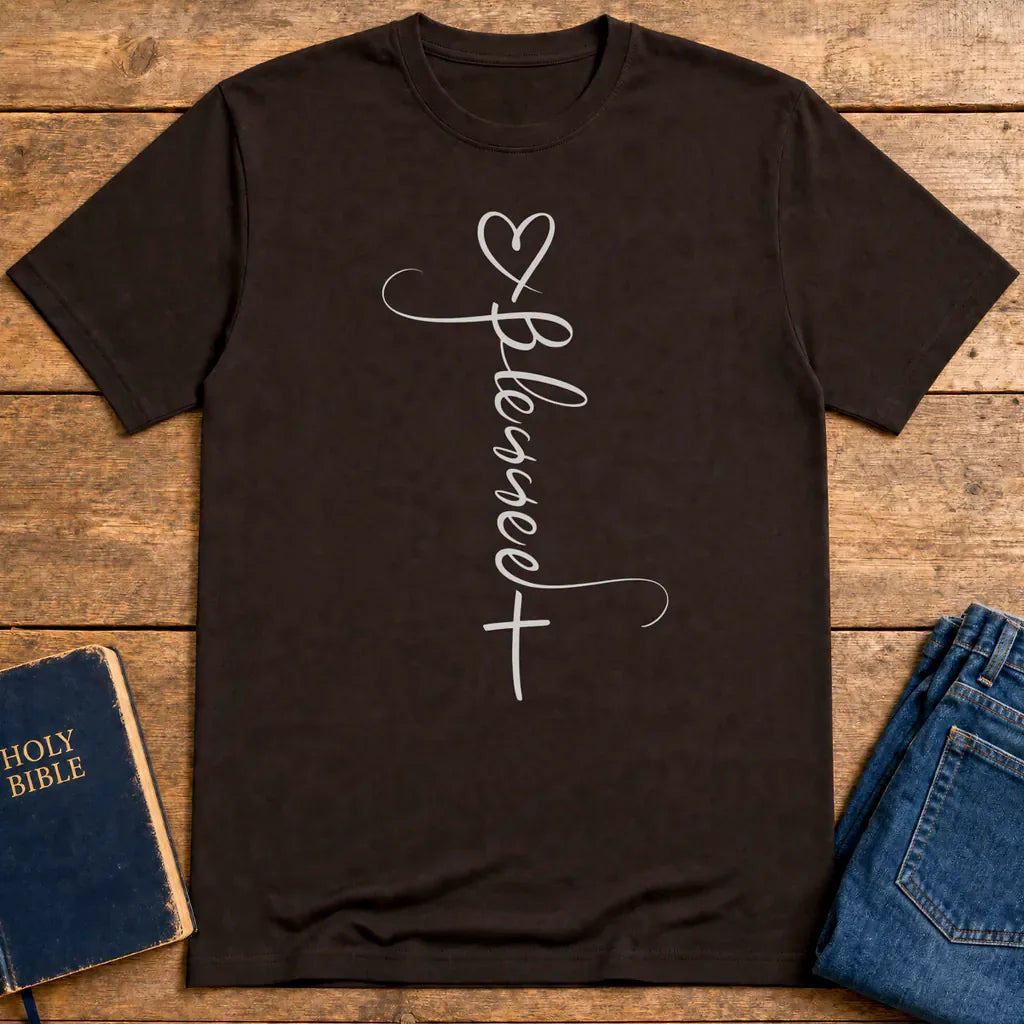 Blessed Cross Heart T-Shirt - Dark Chocolate