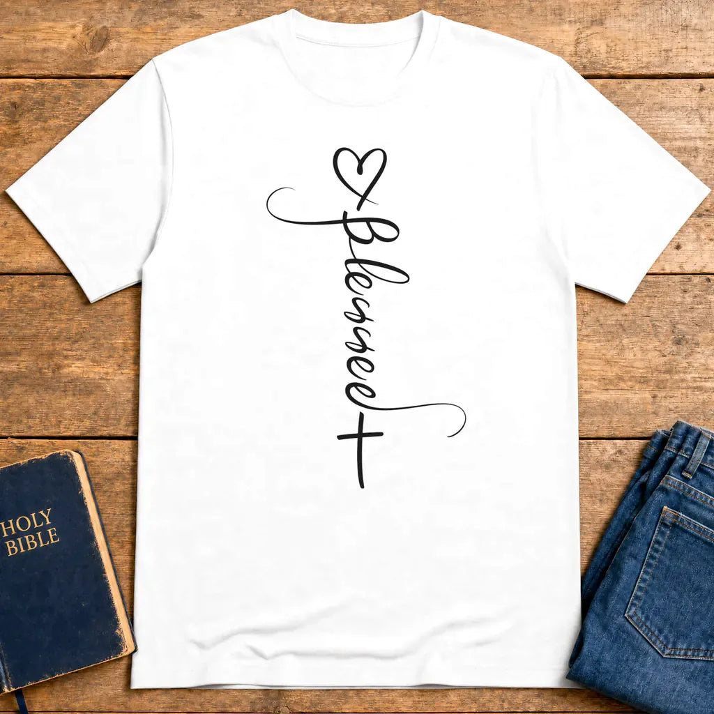 Blessed Cross Heart T-Shirt - White