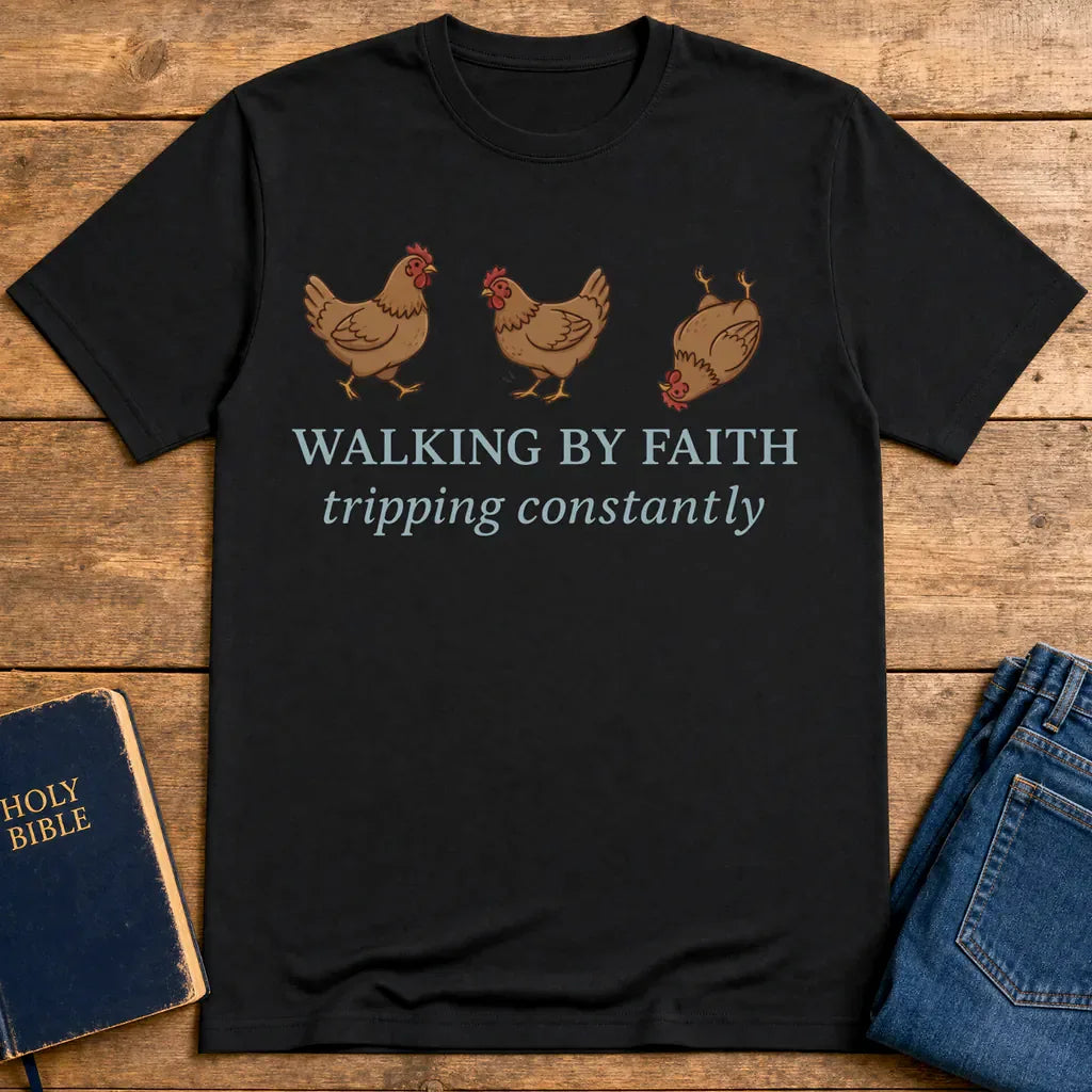 Walking By Faith Chicken T-Shirt - Black