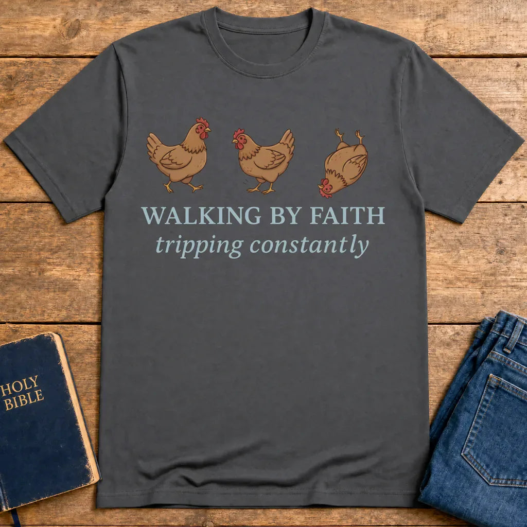 Walking By Faith Chicken T-Shirt - Charcoal