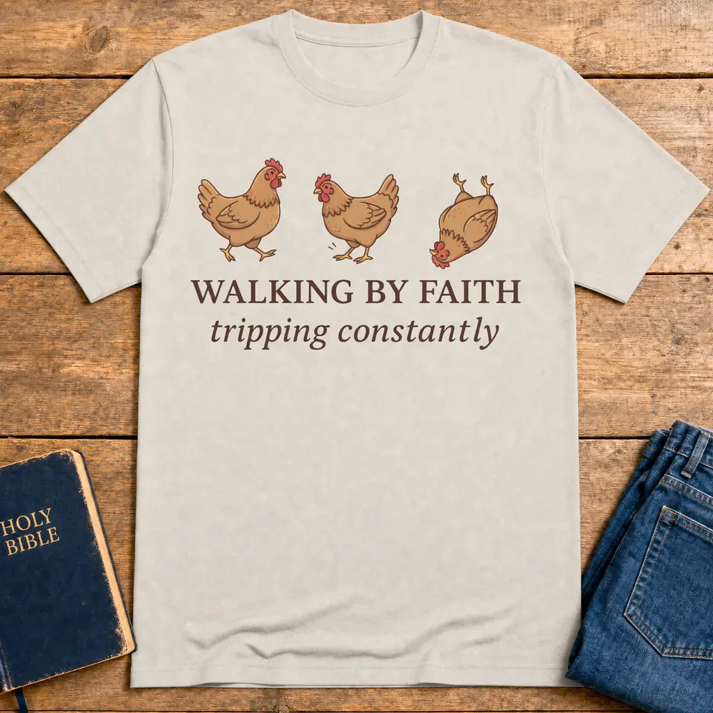 Walking By Faith Chicken T-Shirt - Ice Grey