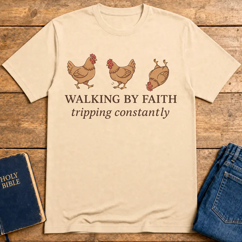 Walking By Faith Chicken T-Shirt - Natural