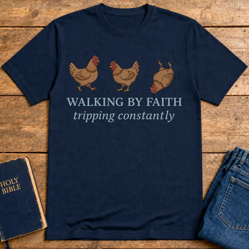 Walking By Faith Chicken T-Shirt - Navy