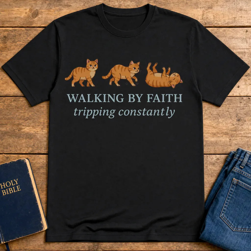Walking By Faith Cat T-Shirt - Black