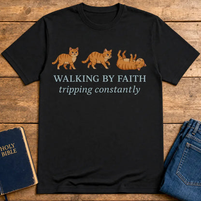 Walking By Faith Cat T-Shirt - Black