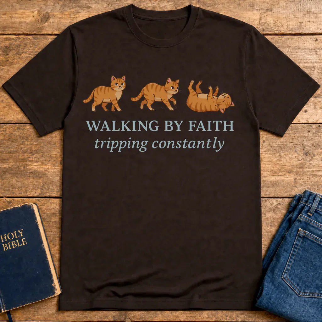 Walking By Faith Cat T-Shirt - Dark Chocolate