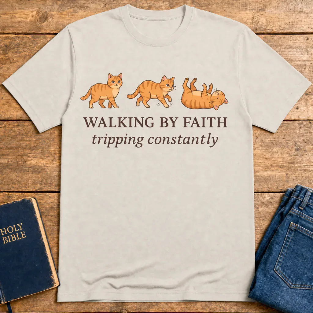 Walking By Faith Cat T-Shirt - Ice Grey