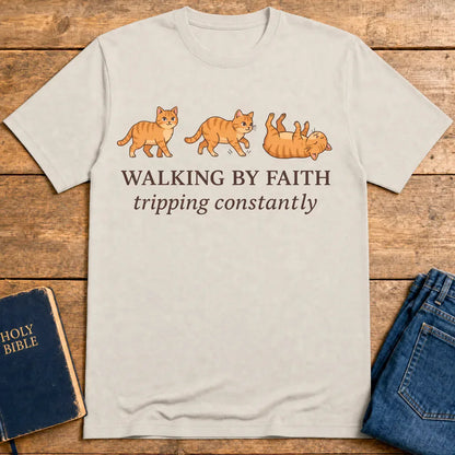 Walking By Faith Cat T-Shirt - Ice Grey