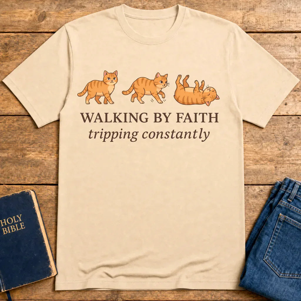 Walking By Faith Cat T-Shirt - Natural