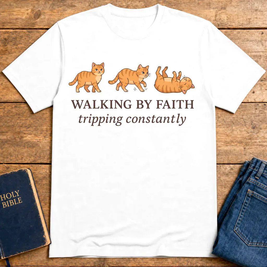 Walking By Faith Cat T-Shirt - White