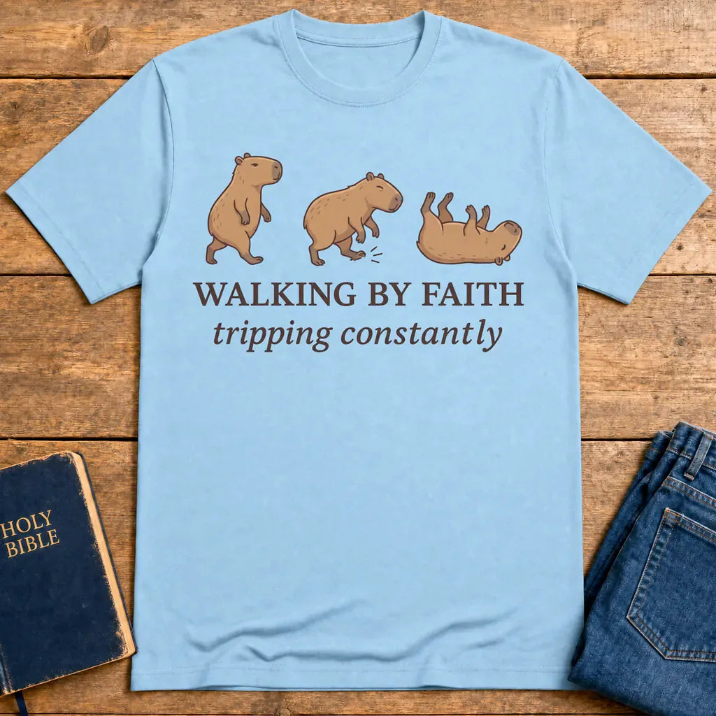 Walking by Faith T-Shirt - Light Blue