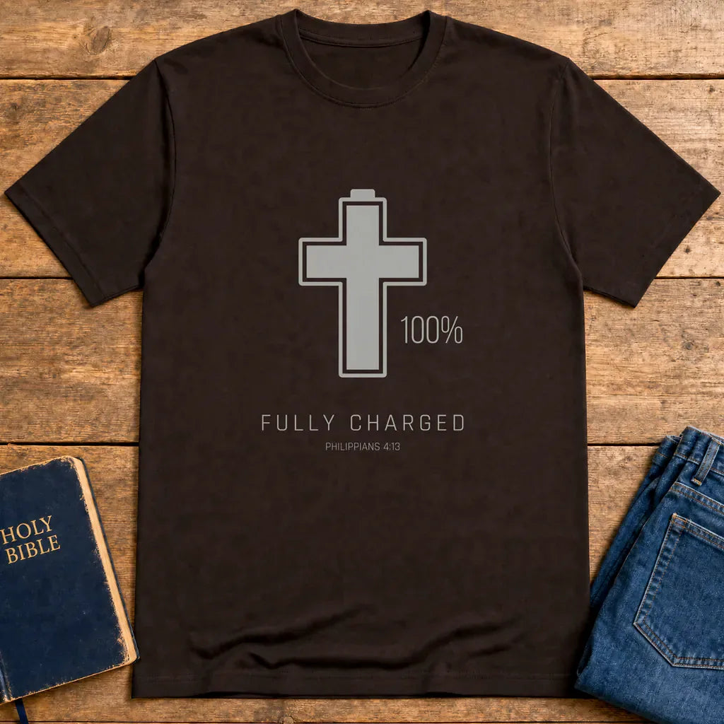 Fully Charged in Christ T-Shirt - Dark Chocolate