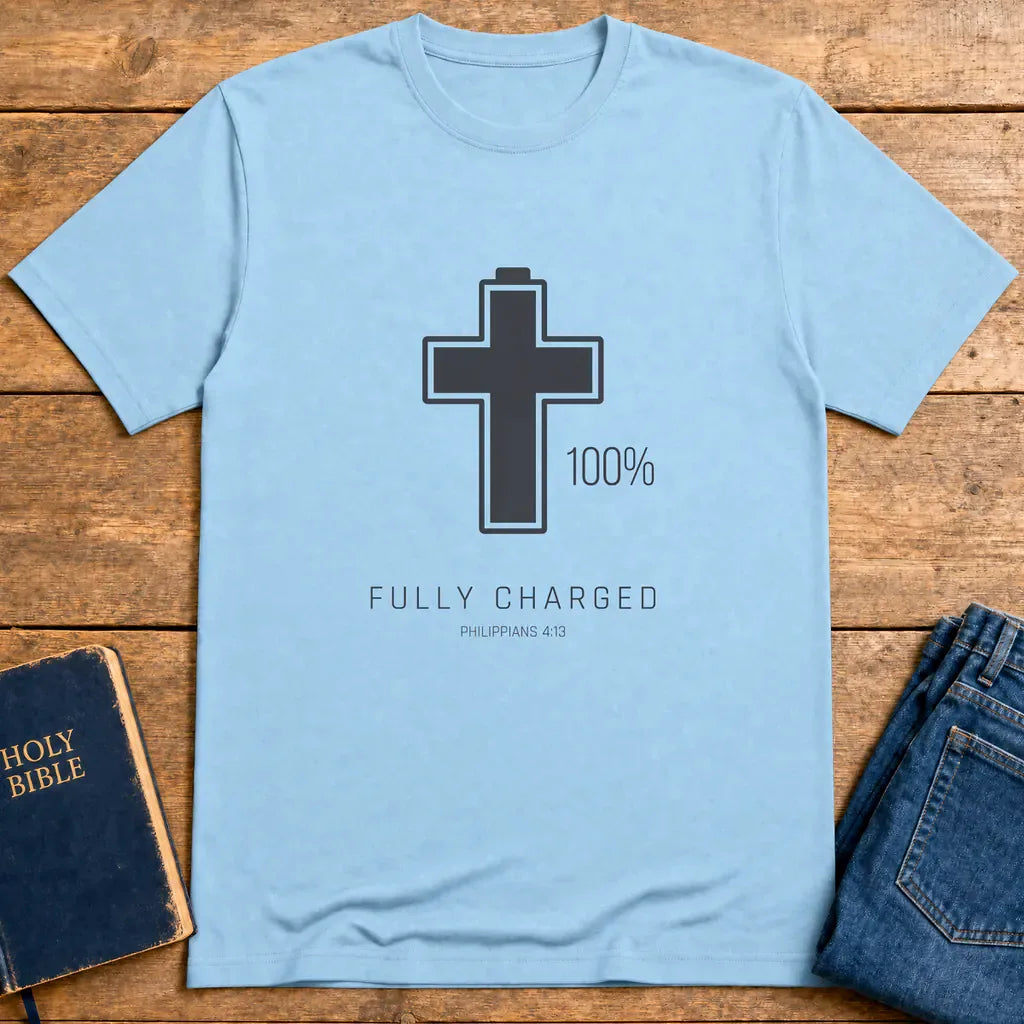 Fully Charged in Christ T-Shirt - Light Blue