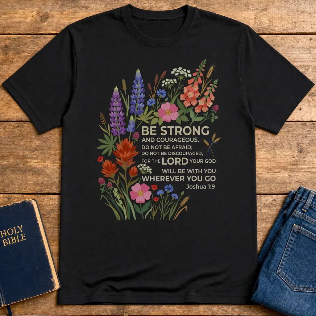 Floral Courage Scripture T-Shirt - Black