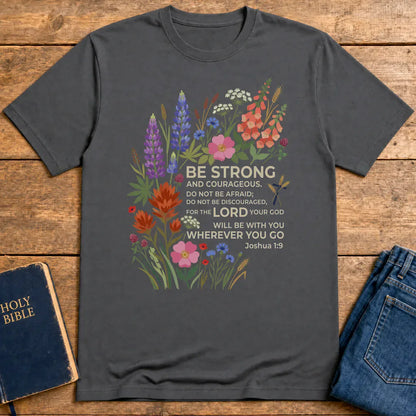 Floral Courage Scripture T-Shirt - Charcoal