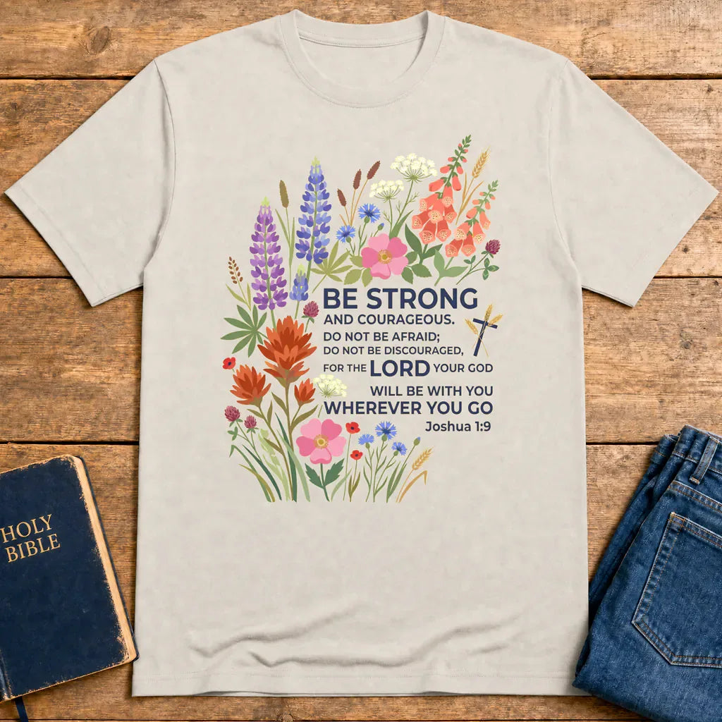 Floral Courage Scripture T-Shirt - Ice Grey