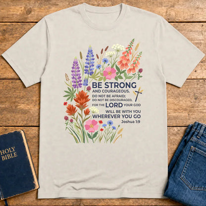 Floral Courage Scripture T-Shirt - Ice Grey