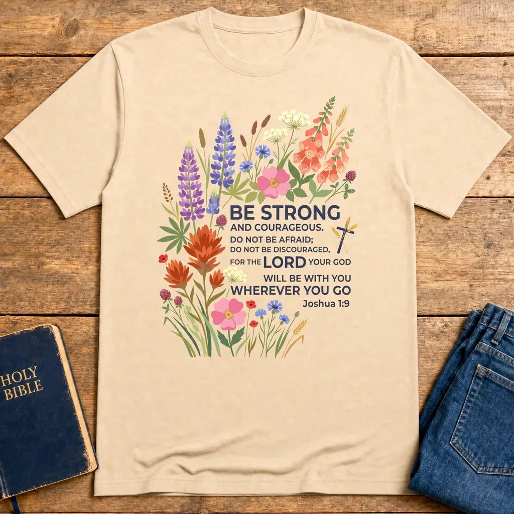 Floral Courage Scripture T-Shirt - Natural