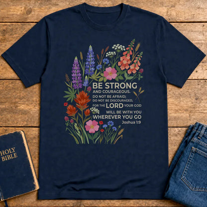 Floral Courage Scripture T-Shirt - Navy