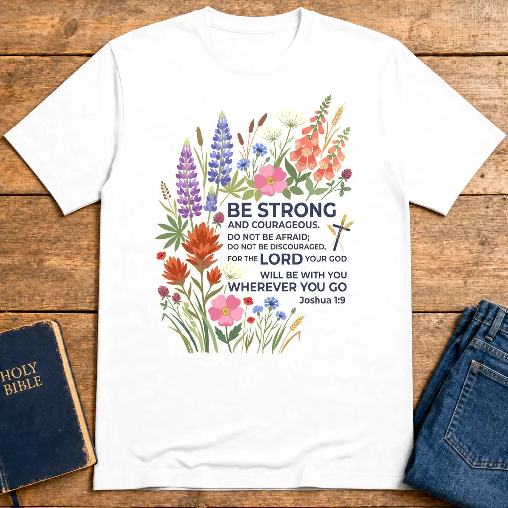 Floral Courage Scripture T-Shirt - White