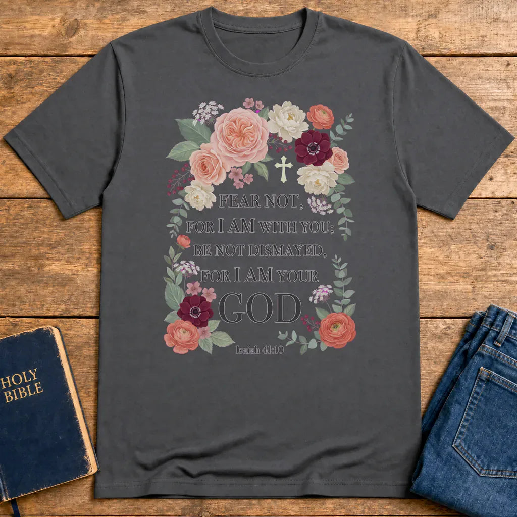 Fear Not Floral Scripture T-Shirt - Charcoal