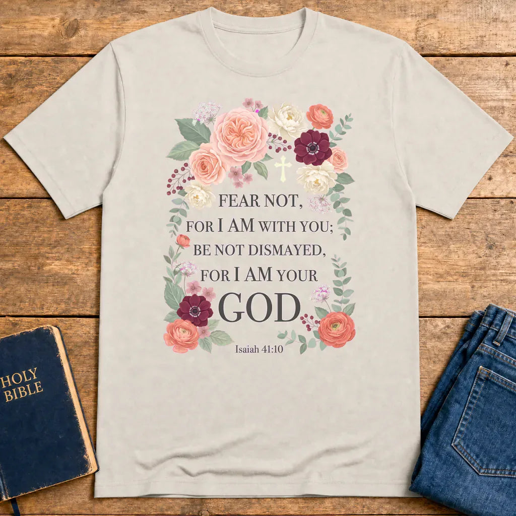 Fear Not Floral Scripture T-Shirt - Ice Grey