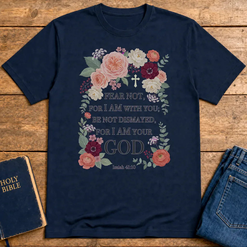 Fear Not Floral Scripture T-Shirt - Navy