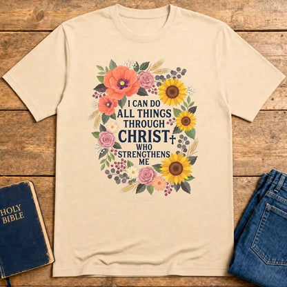Strength in Christ Floral Wreath T-Shirt - Natural