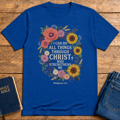 Strength in Christ Floral Wreath T-Shirt - Royal