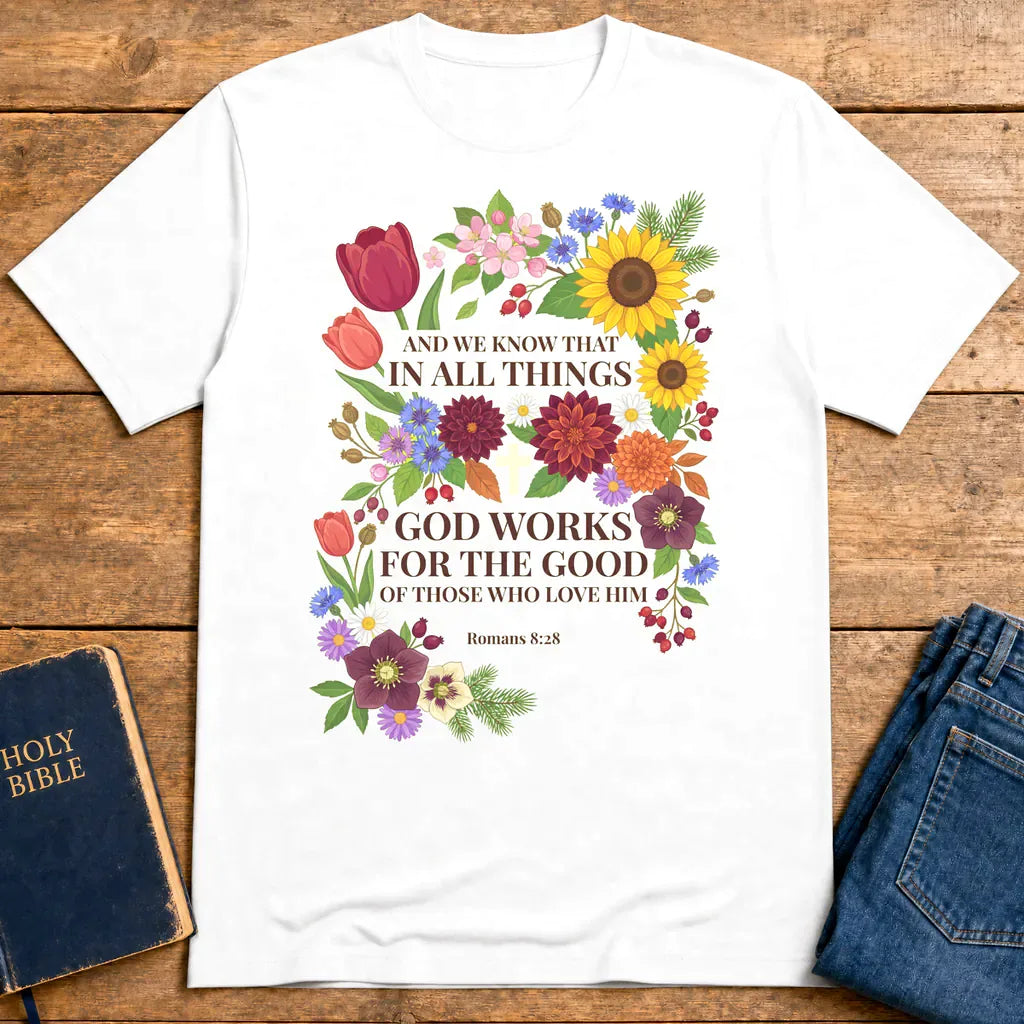 God Works for the Good T-Shirt - White