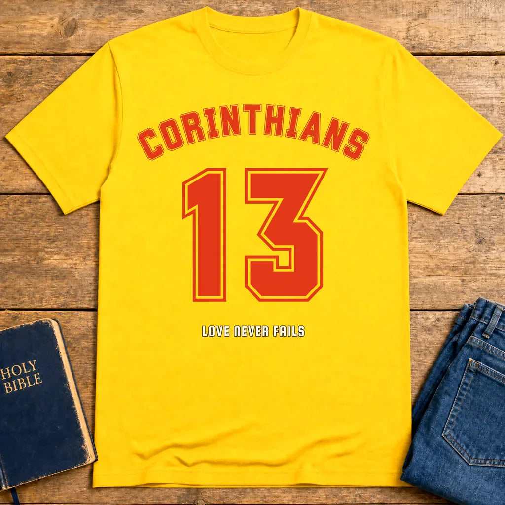 Corinthians 13 Love Never Fails T-Shirt - Daisy